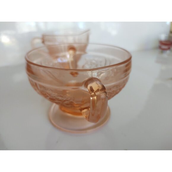 Vintage Mayfair Pink Depression Glass Creamer & Sugar bowl 1930's - Picture 7 of 12